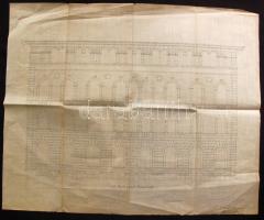 cca 1870 Andrássy úti lakóház honlokzatának tervrajza J. Weckelman aláírt terve 54x44 cm