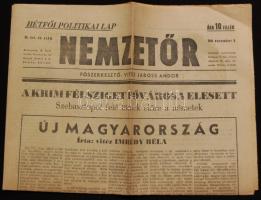 1941 A Nemzetőr c. újság nov. 3.-i száma Imrédy Béla miniszterelnök vezércikkével és a háború híreivel