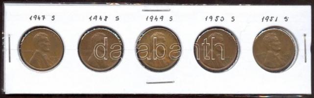 Amerikai Egyesült Államok 1947/48/49/50/51S. 1c "Lincoln" (5x) T:2-
USA 1947/48/49/50/51S....