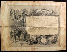 1911 Díszes katonai végelbocsájtási okmány megviselt állapotban 50x36 cm