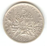 Franciaország 1960. 5Fr Ag T:2-/2 France 1960. 5 Francs Ag C:VF/XF