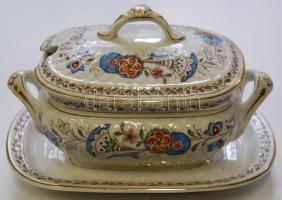 cca 1860-1890 Jelzés nélküli kézzel festett porcelán szószos tál / 19th century hand-painted chinaware 15x10x10cm