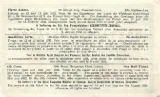 1932-34. "28./31. Magyar Királyi Osztálysorsjáték" első-ötödik osztály egy fél/negyed sors...