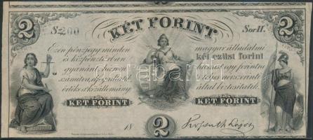 1852. 2Ft Kossuth bankó H sor, keltezés nélkül a sorszám sorszámozógéppel ráütve és vágáshiba miatt az ívből a következő bankjegy széle is látszik! T:I