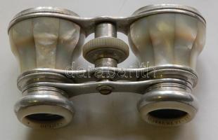 cca 1990 Gyöngyházberakású színházi látcső Klein Dezső műhelyéből, optikán jelzett /
Theater binocul...