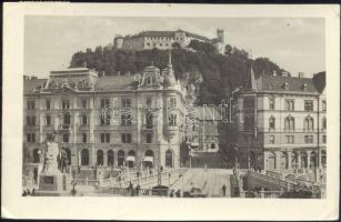 Ljubljana shop of J. C. Mayer and shop of Fran Lukic, tram, castle