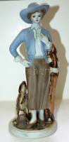 Hölgy kutyával porcelán szobrocska / Chinaware figure of lady with dog, 24cm