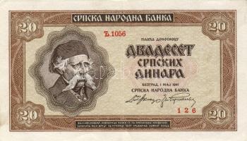 Szerbia/Német megszállás 1941. 20D T:II