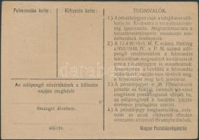 1946. 100.000AP pénztárjegy "Másra Át Nem Ruházható" és "M.Kir.Postatakarékpénztár T....