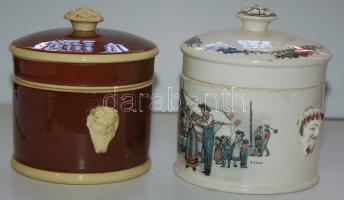 2db francia mázas kerámia mustáros edény / French ceramic mustard jars 9cm, d: 8cm