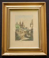 Ismeretlen művész: Meissen Hohburg, színezett rézkarc-papír, üvegezett keretben 22x26cm