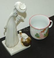 2db Békakirályt ábrázoló aqiuncumi porcelán figura és régi NDK-s bögre
