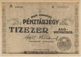 1946. Pénztárjegy 10.000Adópengő 3db, látványos lemezhibákkal, elcsúszott nyomási és vágási hibákkal T:II