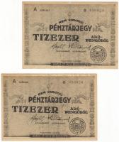1946. Pénztárjegy 10.000Adópengő 2db, alul "Másra át nem ruházható" szöveg erősen lecsúszva! T:II