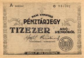1946. Pénztárjegy 10.000Adópengő 3db, egymás utáni sorszámokkal! T:II