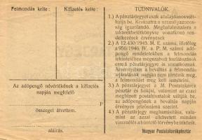 1946. Pénztárjegy 10.000Adópengő 3db, egymás utáni sorszámokkal! T:II