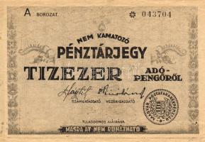 1946. Pénztárjegy 10.000Adópengő 3db, egymás utáni sorszámokkal! T:II