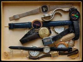 Vegyes mechanikus és kvarc óra tétel, nagyrészt nem működő darabok, benne svájci órák is / Lot of pa...