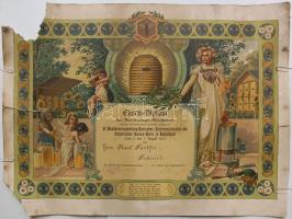 1912 Litho méhész-diploma (sérült) /  1912 LIthographic apiarist diploma (damaged) 50x40 cm