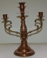 Háromágú vörös és sárgaréz gyertyatartó / Three-branched copper and brass candelabrum 27x22cm