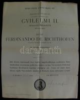 1903 Berlini Tudományegyetem orvosi oklevele Torday Árpád részére Ferdinand Richthofen saját kezű aláírásával