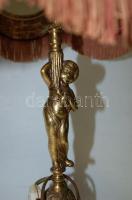Régi antik stílusú asztali lámpa réz állvánnyal és bőr burával (a burán szakadás!) /
Vintage brass t...