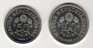 1969. "Tanácsköztársaság" sor 50Ft+100Ft ezüst T:BU