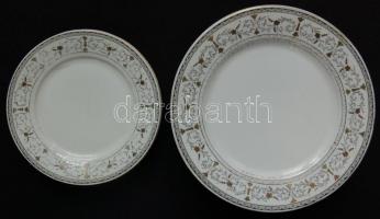 cca 1900  6db Szolidan aranyozott cseh porcelán lapostányér és 2db süteményes / Czechslovakian chinaware plates