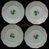 Kézzel festett apró virágokkal díszített jelzett Herendi porcelán 4db süteményes tányér és egy tál h...