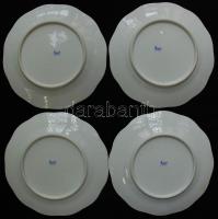 Kézzel festett apró virágokkal díszített jelzett Herendi porcelán 4db süteményes tányér és egy tál h...