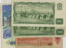 Csehszlovákia 1993. cseh és szlovák bélyegekkel felülragasztott csehszlovák bankjegy 4db T:II,III