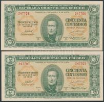 Uruguay 1939. 50c (2x) egymás utáni sorszámmal T:I Uruguay 1939. 50 centimos (2x) sequential serial numbers C:Unc