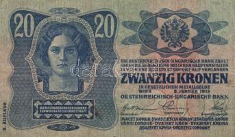 1913. 20K II. kiadás (4x) piros "Magyarország" körbélyegzővel T:III+,III