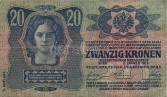 1913. 20K II. kiadás (4x) piros "Magyarország" körbélyegzővel T:III+,III