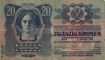 1913. 20K II. kiadás (4x) piros "Magyarország" körbélyegzővel T:III+,III