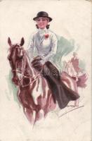 Lovagló nő, s: Usubal, Woman with horse s: Usabal