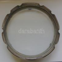 cca 1910 Csinos jelzett réz-ezüst kínáló tál üveg aljjal d: 27cm