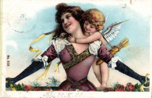 Lady with Cupid, No. 638. decorated litho (r)