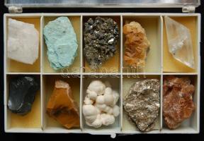 10 darabos ásványgyűjtemény dobozban