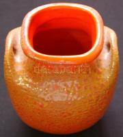 cca 1950 Piros mázas füles kerámia váza 19cm