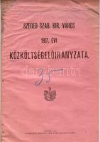 1916 Szeged szab. kir. város közköltségelőirányzata; Endrényi Imre nyomdája
