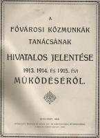 1916 A Fővárosi Közmunkák tanácsának hivatalos jelentése az 1913, -14, -15. évi működéséről; Heisler és Kozol nyomda
