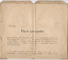 1885 Tiszti szerződés postamesteri állás betöltésére (szakadások)