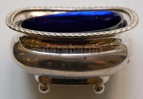 1918 Ezüst (Ag) fűszertartó kék üvegbetéttel, birminghami jelzéssel és mesterjeggyel / Silver spice holder with blue glass container, Birmingham assay mark 39,5gr