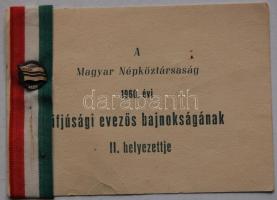 1960 A Magyar Evező Szövetség folyóévi ifjúsági evezős bajnokságának II. helyezeti oklevele, hozzá nemzeti szalag és jelvény