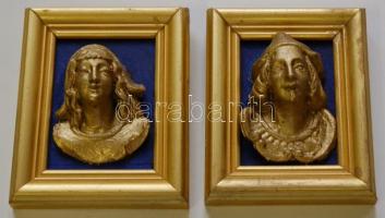 Női és férfi aranyozott dombormű 2db fa keretben 11x14cm