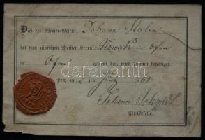 1861 Pesti tímár céh igazolása ép viaszpecséttel /  1861 Pest Tanner-guild document with complete seal