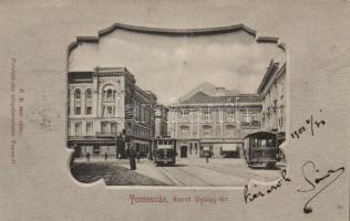 Temesvár St George square, trams, Divald