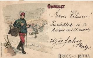 1899 Military, Bruck an der Leitha / Királyhida litho (fl)