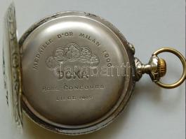 1906 Doxa Anti-Magnétique nagyméretű ezüst (Ag) vasutas zsebóra porcelán számlappal (sérült!), másod...